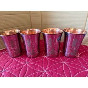 Set of 4 Global Designer Collection Copper Lined Tumblers Rose Etched